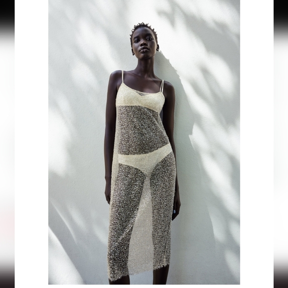 NWOT ZARA BEADED SEQUIN DRESS- SIZE MEDIUM - Picture 4 of 7